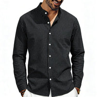 Severin Linen Shirt with Stand Collar and Button Front