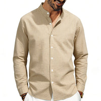 Severin Linen Shirt with Stand Collar and Button Front