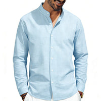 Severin Linen Shirt with Stand Collar and Button Front