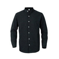 Severin Linen Shirt with Stand Collar and Button Front in Black
