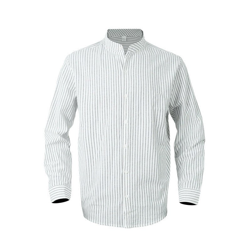 Severin Linen Shirt with Stand Collar and Button Front in White
