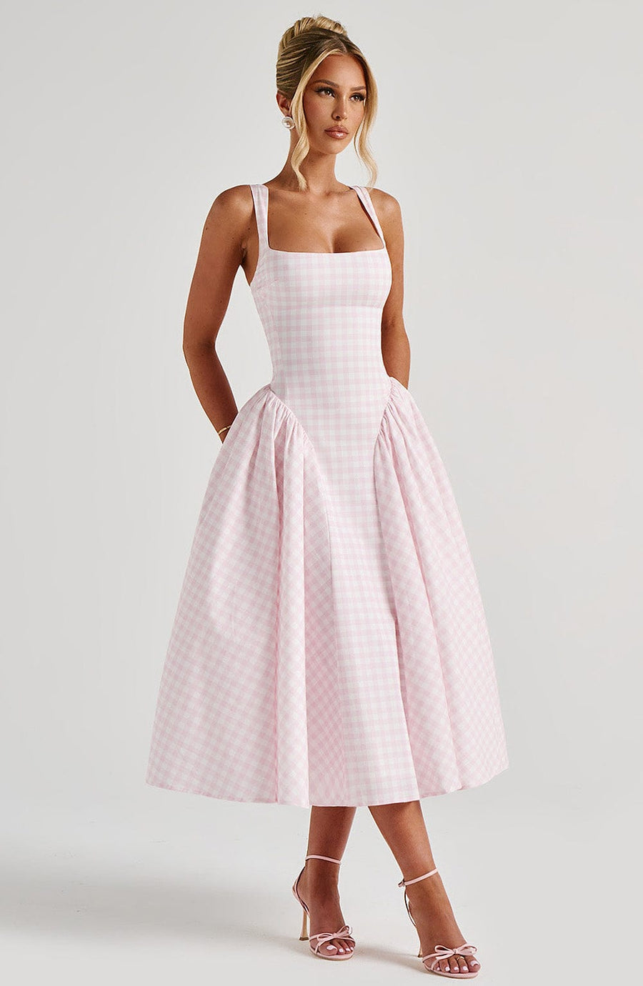 Lilou Midi Dress – Blush Gingham
