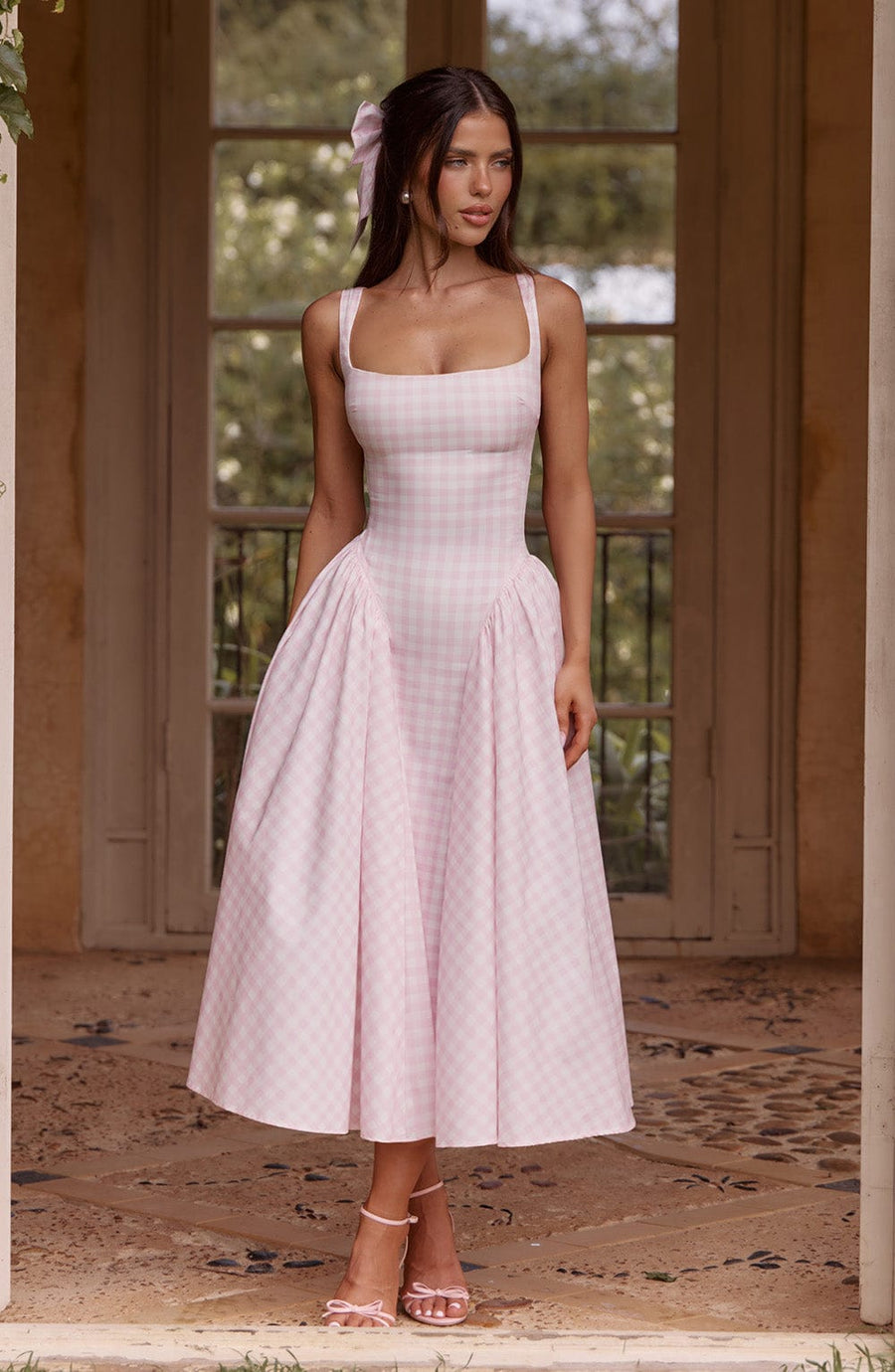Lilou Midi Dress – Blush Gingham