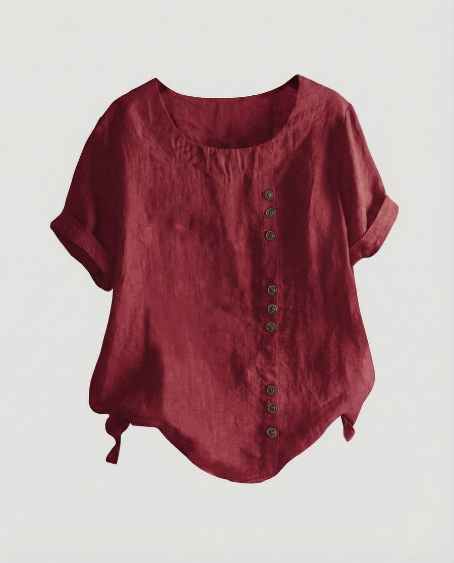 Sibylle Blouse with Short Sleeve in Wine Red