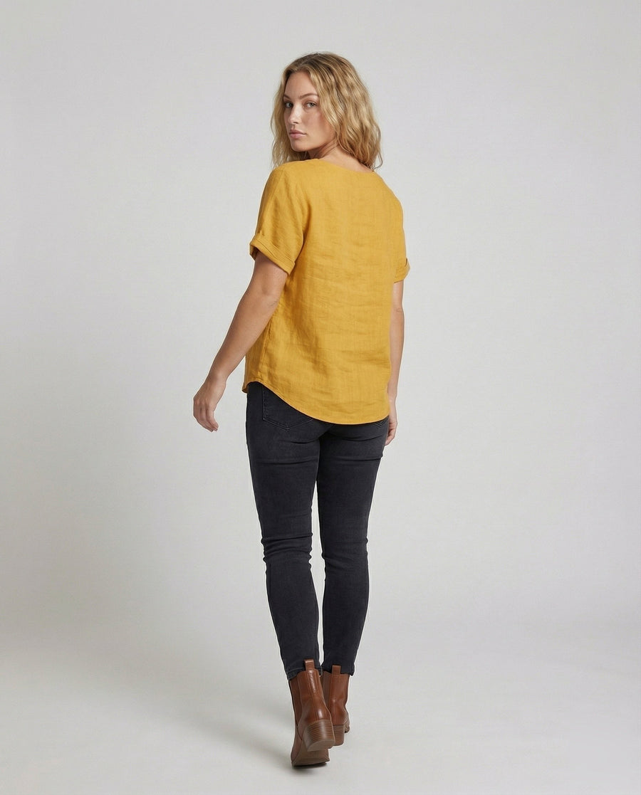 Sibylle Blouse with Short Sleeve in Yellow