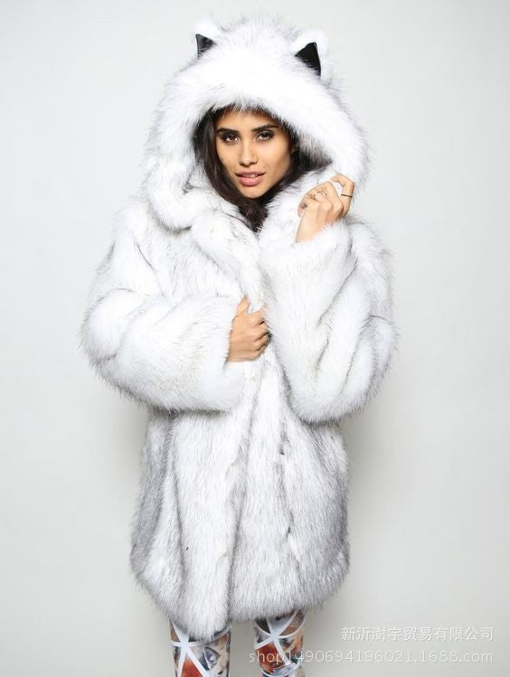 Sibylle Coat with Hood in Rein White