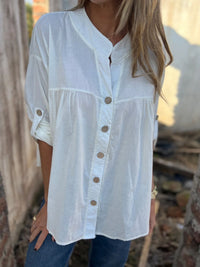 Sibylle Comfortable Blouse with Button Front in White