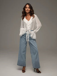 Sibylle Lightweight Chiffon Blouse with Ruffles in White
