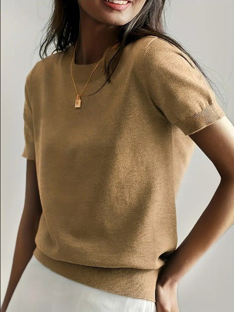 Sidonie Knit Sweater with Short Sleeve in Blue