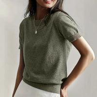 Sidonie Knit Sweater with Short Sleeve in Blue