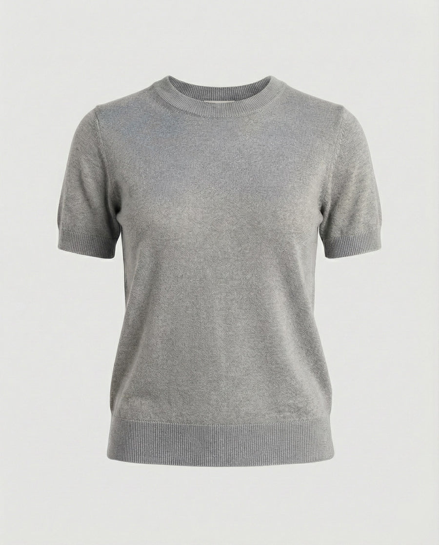 Sidonie Knit Sweater with Short Sleeve in Light Grey