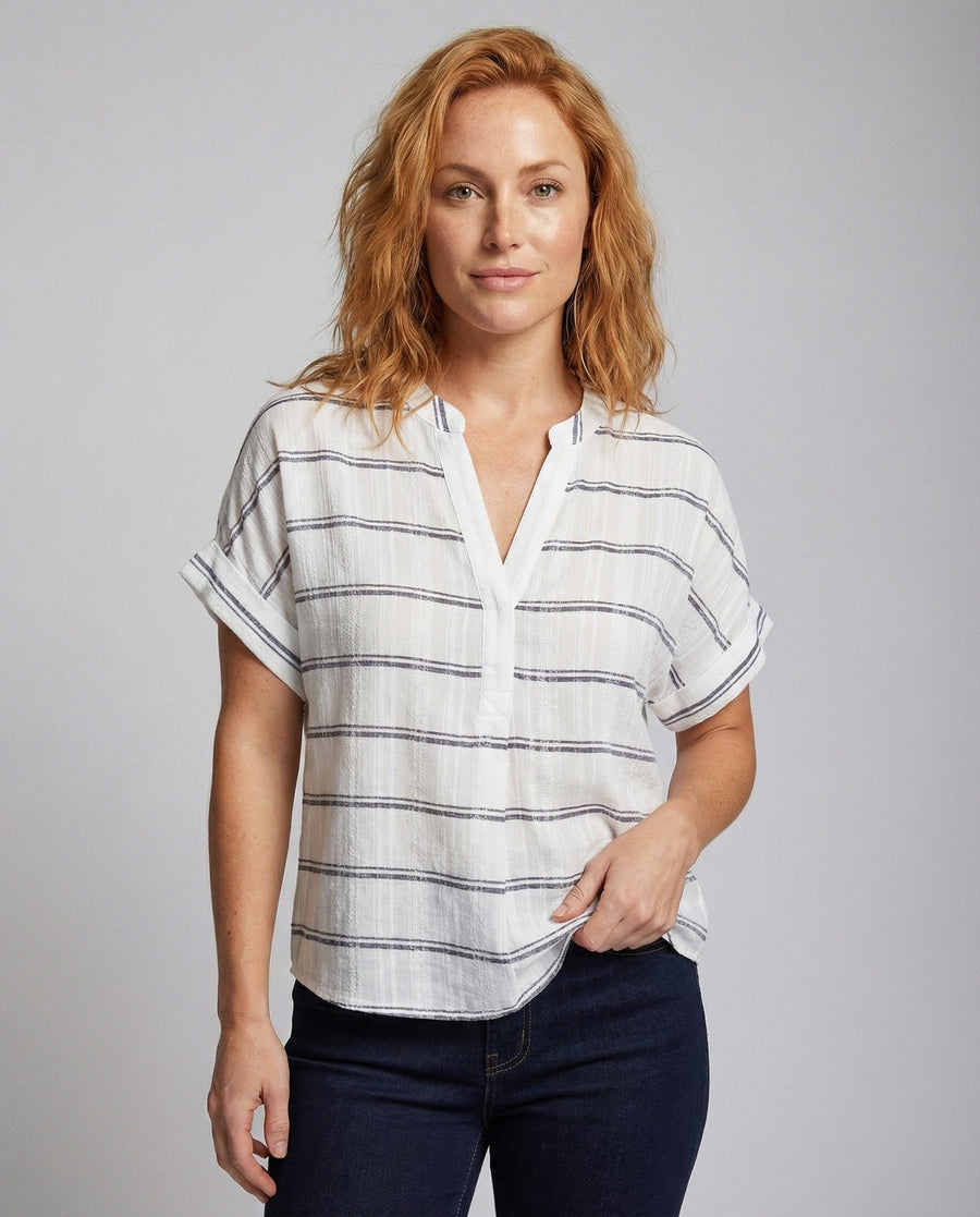 Sidonie Linen Blend Blouse with V-Neck