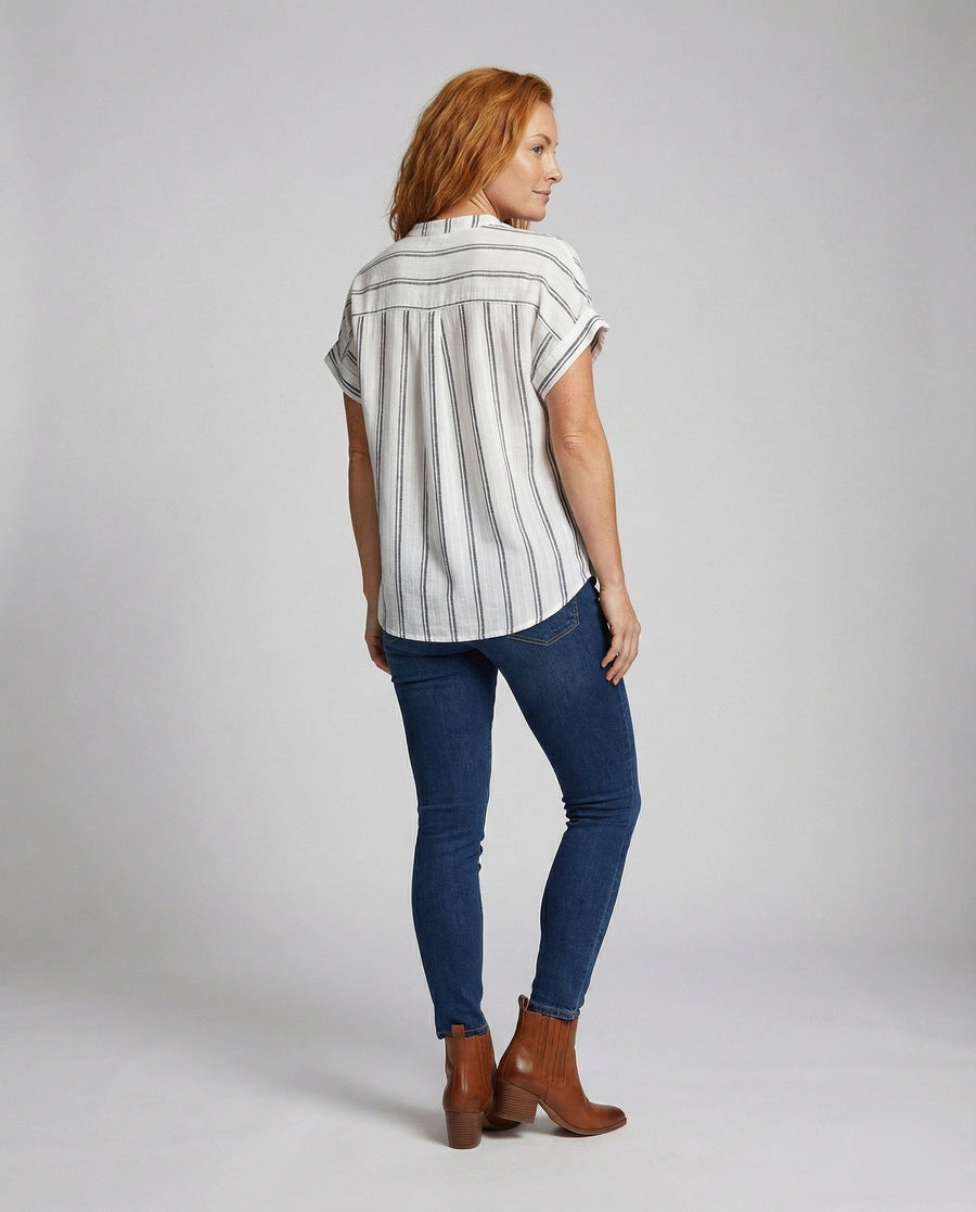 Sidonie Linen Blend Blouse with V-Neck