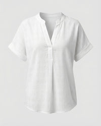 Sidonie Linen Blend Blouse with V-Neck in White