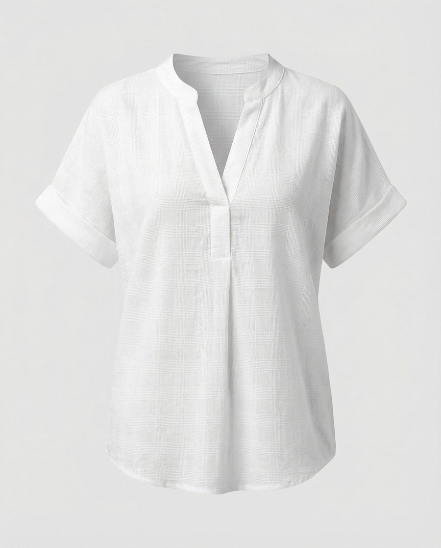 Sidonie Linen Blend Blouse with V-Neck in White
