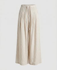Sidonie Linen Trousers with Drawstring Waist and Side Pockets in Beige