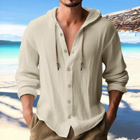 Siem Casual Linen Shirt with Hood in Apricot