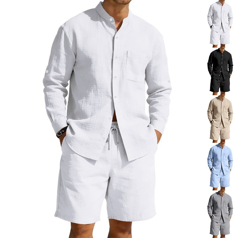 Siem Linen Shirt with Stand Collar
