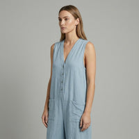 Sienna Buttoned Wide-Leg Jumpsuit in Azure