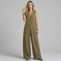 Sienna Buttoned Wide-Leg Jumpsuit in Moss