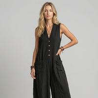 Sienna Buttoned Wide-Leg Jumpsuit in Noir