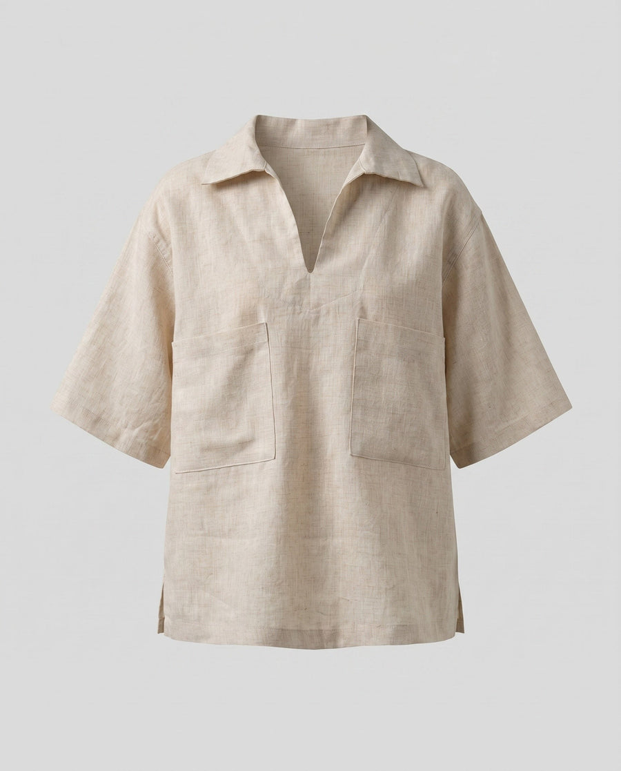 Sienna Casual Linen Top with Pockets in Linen