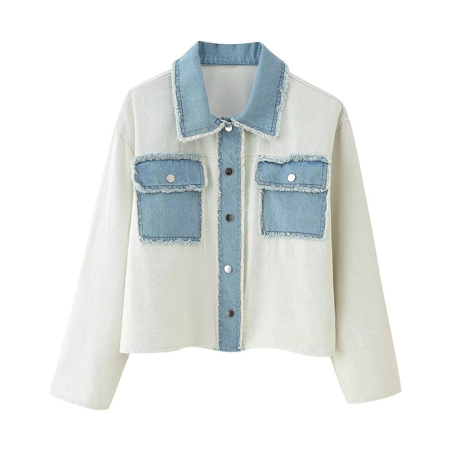 Sienna Denim Jacket with Pockets in Beige