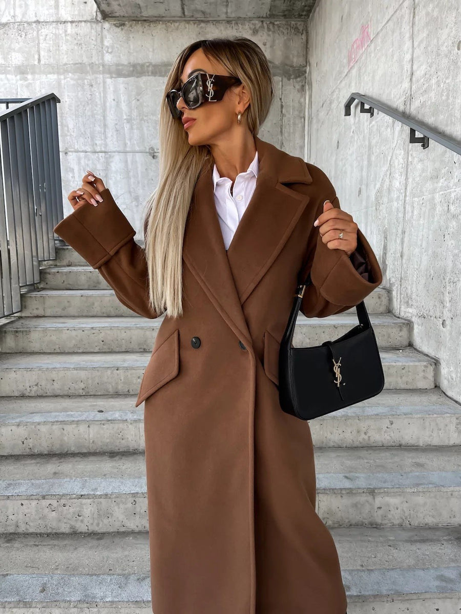 Sienna Elegant Coat with Oversized in Coffee