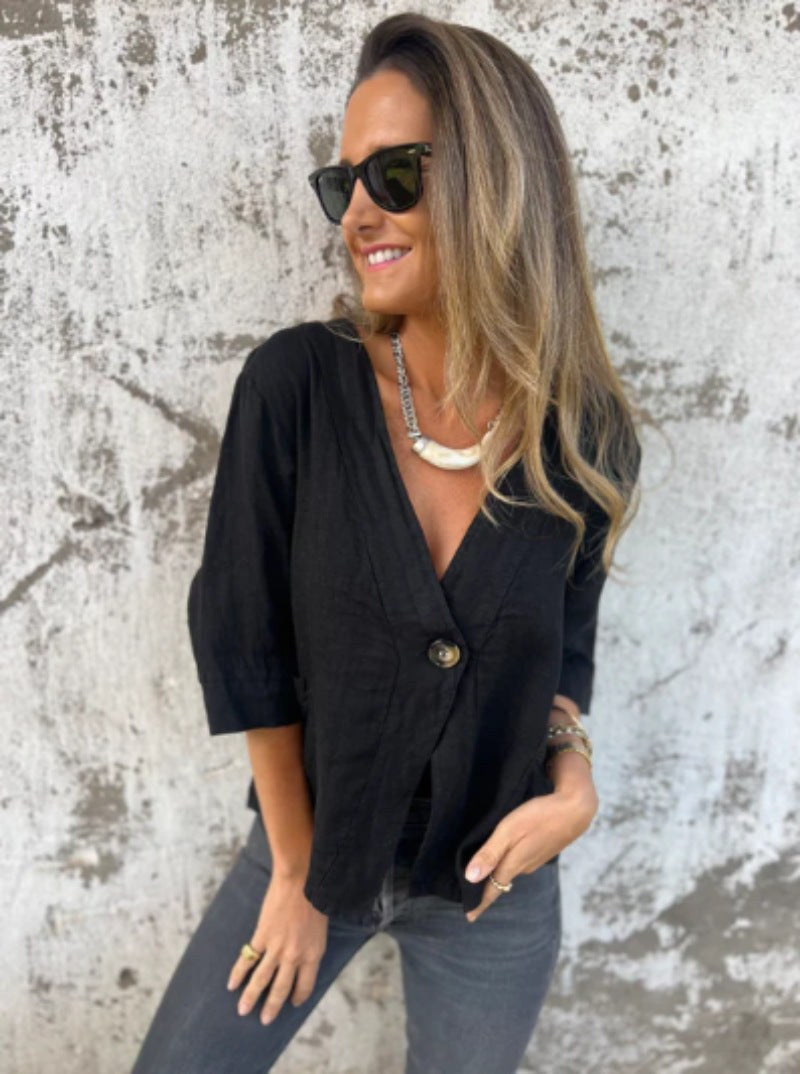 Sienna Lightweight Linen Blazer in Black