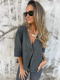 Sienna Lightweight Linen Blazer in Dark Grey