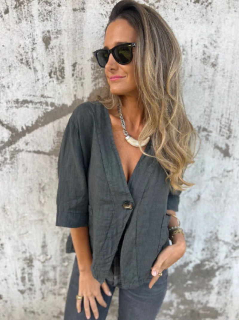 Sienna Lightweight Linen Blazer in Dark Grey