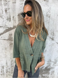 Sienna Lightweight Linen Blazer in Olive Green