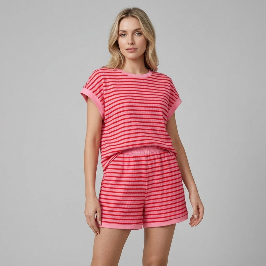 Sienna Striped Two-Piece Set in Fuchsia