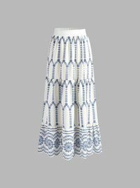 Sienna Women's Embroidered Crop Top Midi Skirt Two Piece Set in Blue