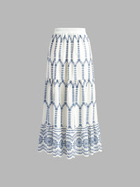 Sienna Women's Embroidered Crop Top Midi Skirt Two Piece Set in Blue