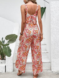 Sienna Women's Floral Wide Leg Jumpsuit Sleeveless Backless in Peach