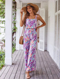 Sienna Women's Floral Wide Leg Jumpsuit Sleeveless Backless in Purple
