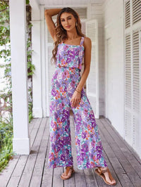 Sienna Women's Floral Wide Leg Jumpsuit Sleeveless Backless in Purple