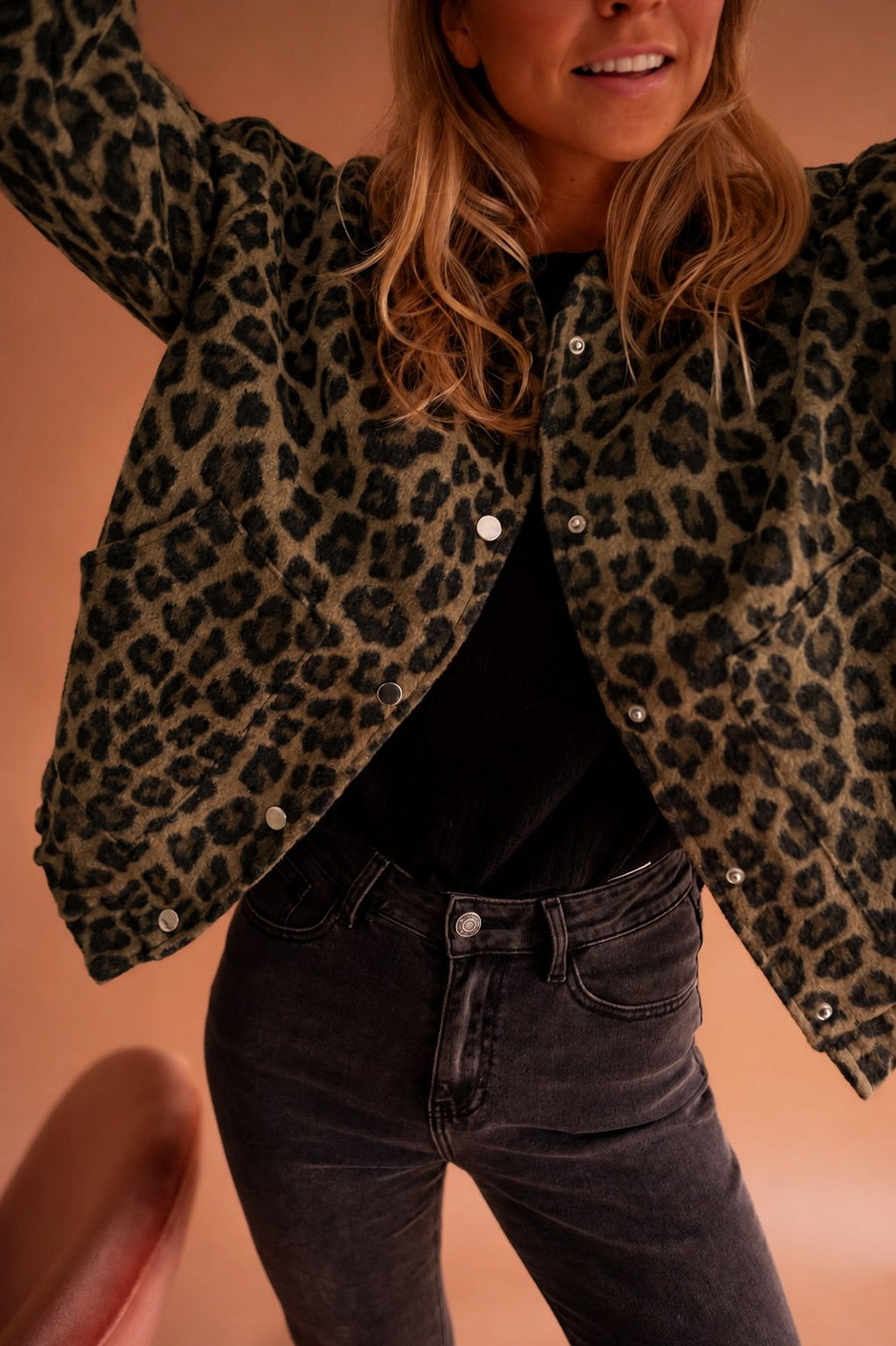 Sienna Women's Leopard Print Button Front Jacket in Brown