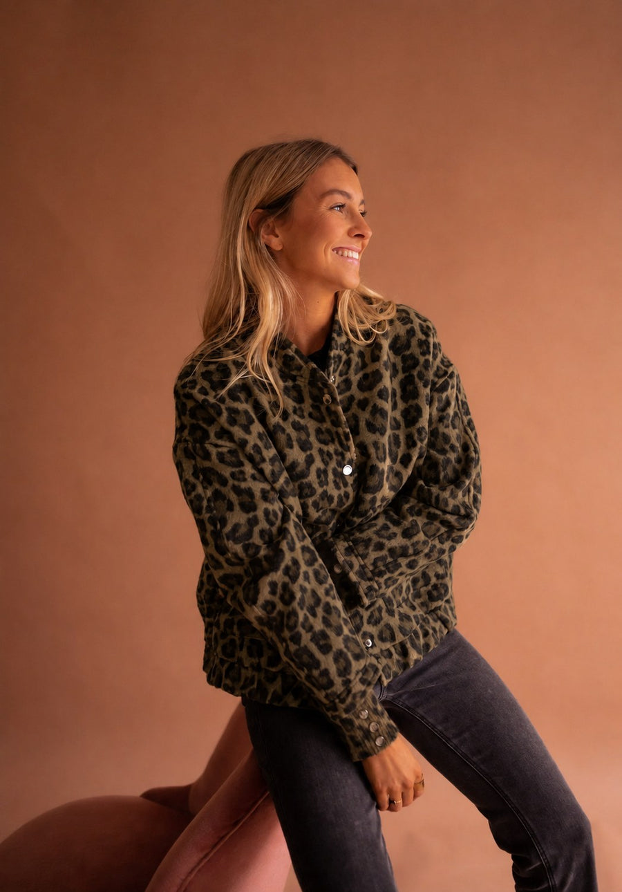 Sienna Women's Leopard Print Button Front Jacket in Brown