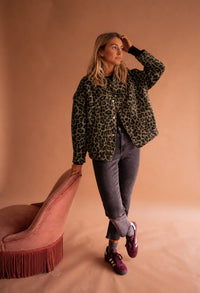 Sienna Women's Leopard Print Button Front Jacket in Brown