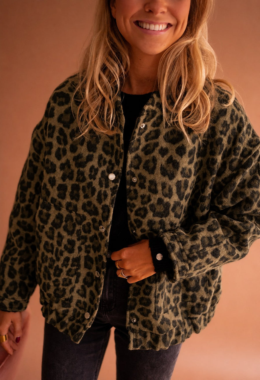Sienna Women's Leopard Print Button Front Jacket in Brown
