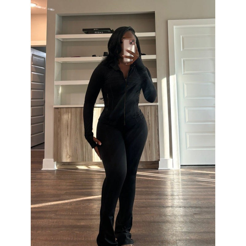 Sigrid Jumpsuit with Zip Front in Black