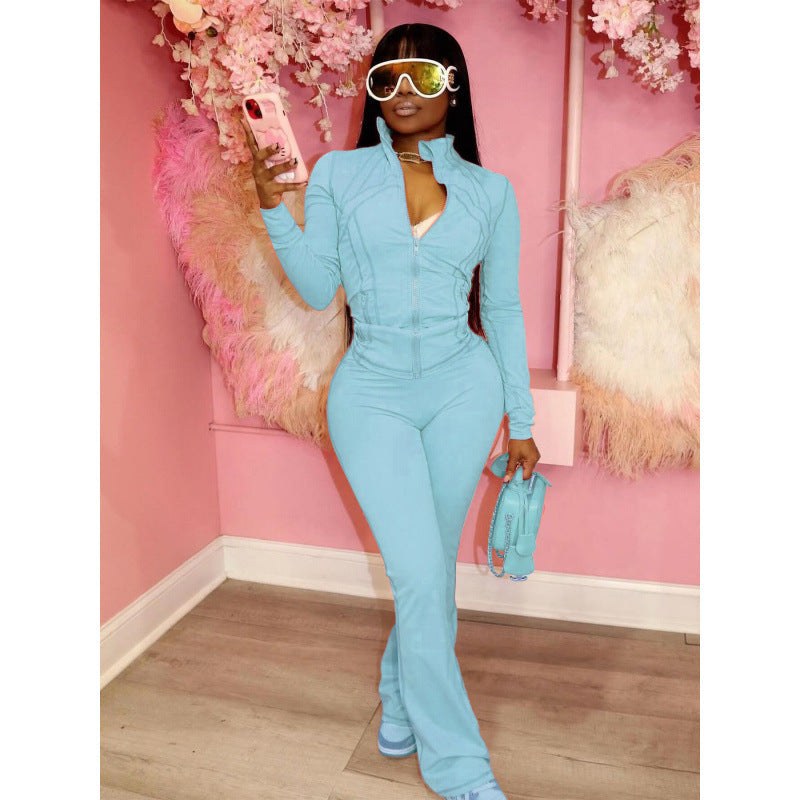 Sigrid Jumpsuit with Zip Front in Light Blue