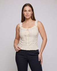 Sigrid Linen Blend Camisole with Button Front and Ruffles