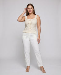 Sigrid Linen Blend Camisole with Button Front and Ruffles
