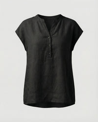 Sigrid Linen Blouse with Sleeveless in Black