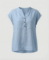Sigrid Linen Blouse with Sleeveless in Blue