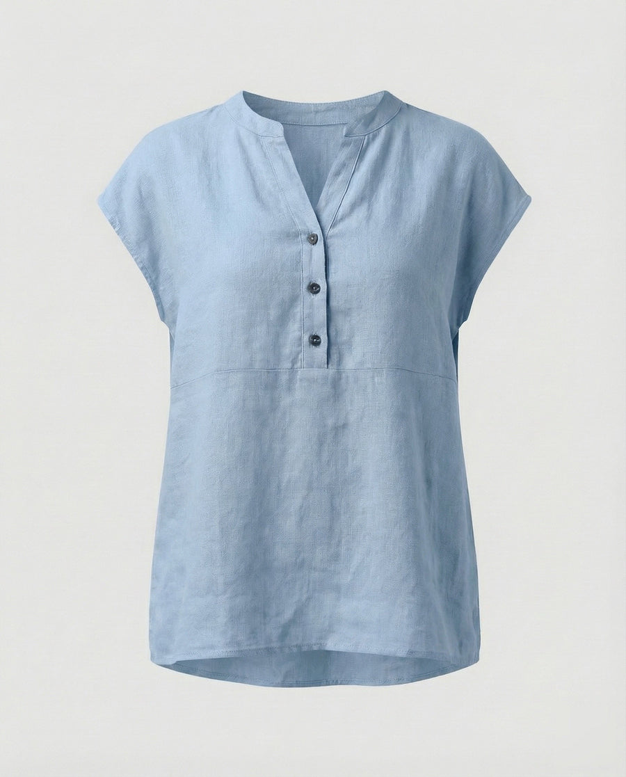 Sigrid Linen Blouse with Sleeveless in Blue