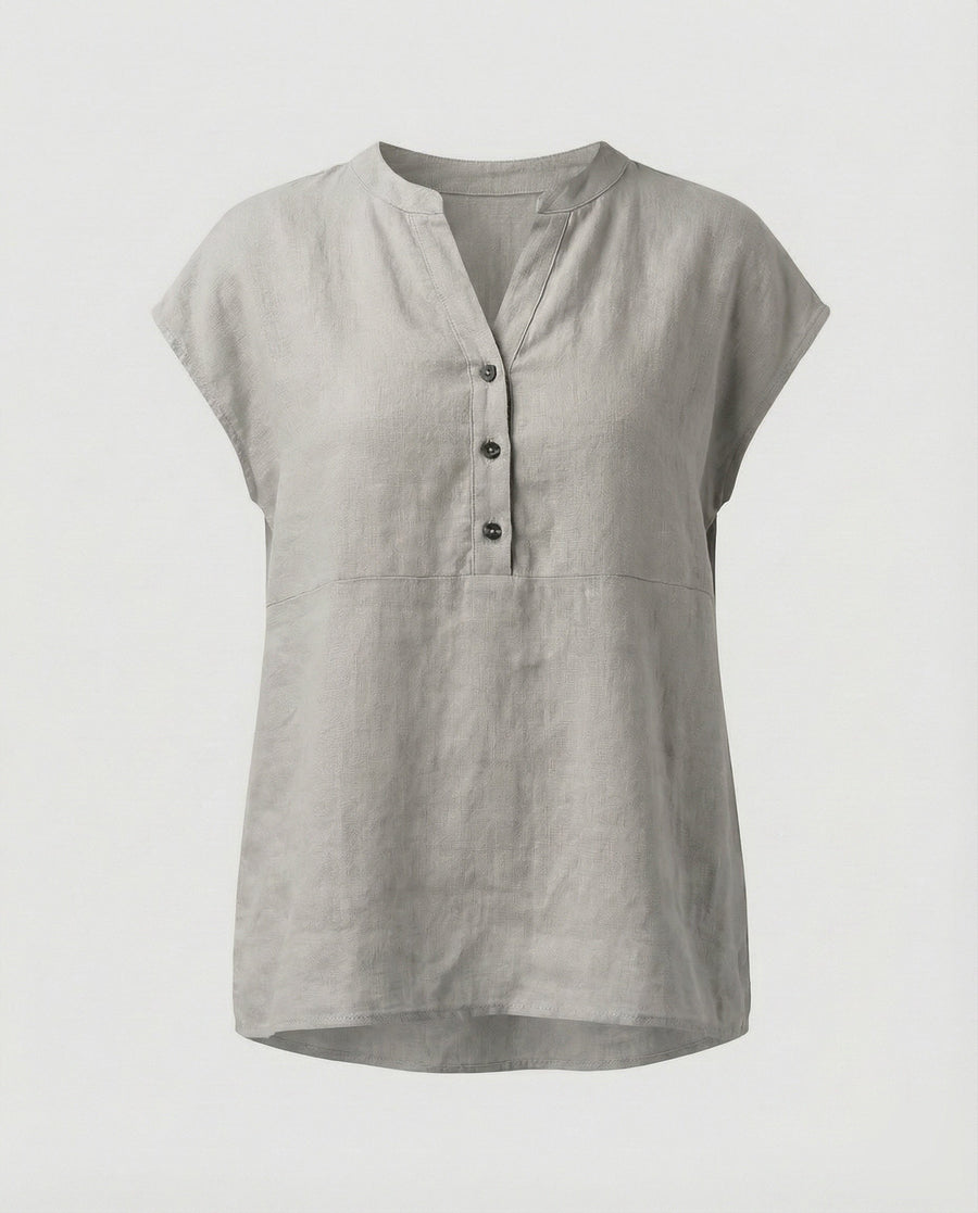 Sigrid Linen Blouse with Sleeveless in Grey